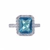 Image 1 : Aqua Square CZ, Surrounded With White Czs, Sterling Silver Ring Size 8