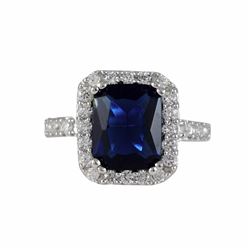 Sapphire Square CZ, Surrounded With White Czs, Sterling Silver Ring Size 9