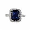 Image 1 : Sapphire Square CZ, Surrounded With White Czs, Sterling Silver Ring Size 9