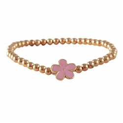 Rose Plated Sterling Silver Ball Stretch Bracelet With Pink Enamel Flower 5