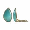 Image 1 : Aqua Cat's Eye Semi Precious Stone, With CZ Border, Gold Plated Sterling Silver Clip Earrings, 1.06&