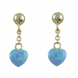 Blue 6X6mm Opal Heart On Gold Tone Sterling Silver Post Earrings, 18Mm Long