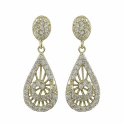 Gold Plated Sterling Silver Teardrop Swirl CZ Post Earrings, 1.14"