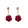 Image 1 : 8Mm Red Rose Flower Dangling, On Gold Plated Sterling Silver Ball Post Earrings, 0.94"