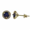 Image 1 : Sapphire Blue 5Mm Round CZ With White CZ Border, Gold Plated Sterling Silver 8Mm Round  Post Stud Ea