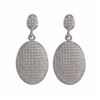 Image 1 : Rhodium Plated Sterling Silver, 14X19mm Oval Dangling Micro Pave CZ  Post Earrings, 1.2&Quot;