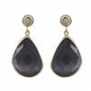 Image 1 : Dark Amy Cat's Eye Semi Precious Faceted Stone On Gold Plated Sterling Silver Post Earrings, 1.10&Qu
