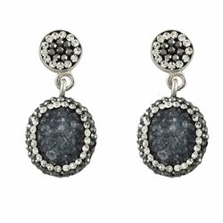 Druzy Natural Stone Post Earrings Assorted Colors, Surrounded With Crystals, Around 32Mm Long