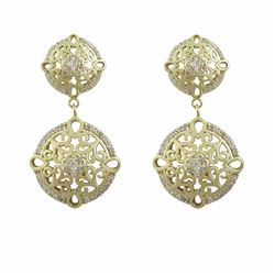 Sterling Silver Matte Gold Plated Medallion Filigree Circles Earrings With Czs