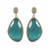 Image 1 : Aqua Semi Precious Stone On Gold Plated Sterling Silver CZ Post Earrings, 1.5