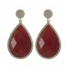Image 1 : Fire Jade Semi Precious 13X20 Faceted Teardrop Stone, Gold Plated Sterling Silver CZ Post Earrings, 
