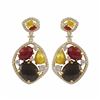 Image 1 : Gold Plated Sterling Silver CZ Post Earrings With Smoky Combination Semi Precious Stones, 1.42"