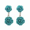 Image 1 : 6Mm And 8Mm Turquoise Rose Flower Dangling, Gold Plated Sterling Silver Post Earrings, 0.79