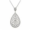 Image 1 : Sterling Silver 26X40mm Filigree Teardrop Pendant With White CZ Border- 2"