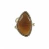 Image 1 : Carnelian Cat's Eye Semi Precious Faceted Stone With CZ Border, On Gold Plated Sterling Silver Adjus