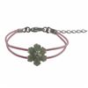 Image 1 : Green Enamel 12Mm Flower On Two Row Pink Cord, Rhodium Plated Brass Bracelet