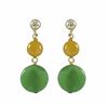 Image 1 : Honey 6Mm Round Ball And Apple Green 10Mm Round Flat Semi Precious Stones Dangling, On Gold Plated S