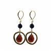 Image 1 : Carnelian Semi Precious Stone In Gold Tone Brass Ring Sterling Silver Lever Back Earrings- 1.88