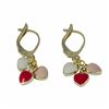 Image 1 : Red - White - Lt. Pink Enamel Hearts Dangling On A Gold Plated Brass Lever Back Earrings 28Mm