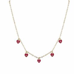 Hot Pink Enamel Hearts On Gold Tone Brass Necklace. 15