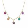 Image 1 : 5 Multi Color Enamel Flower Charms On A Gold Tone Brass Necklace, 15" 2"