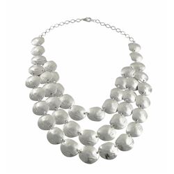 Three Row Silver Matte Disc Necklace-17