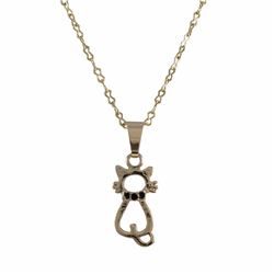 Gold Cat With Black Enamel Dots Gold Plated Brass Necklace 17"