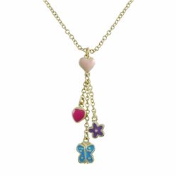Lavender Flower, Turquoise Butterfly, And Hot Pink Heart Hanging From Light Pink Heart Lariat Style 