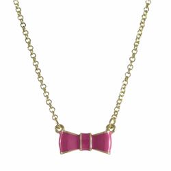 Hot Pink Enamel Bow, Gold Plated Brass Necklace, 14&Quot; 2&Quot;
