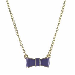 Lavender Enamel Bow, Gold Plated Brass Necklace, 14&Quot; 2&Quot;