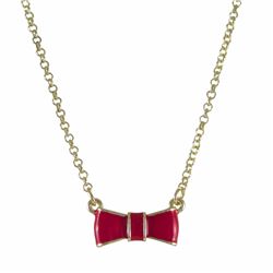 Red Enamel Bow, Gold Plated Brass Necklace, 14&Quot; 2&Quot;