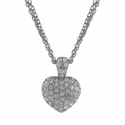 Silver Tone Brass Heart With Crystals Pendant On Three Row Chain Necklace- 18"