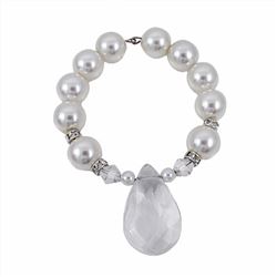 Set Of 4 - White 12Mm Pearl, Silver Rondelle, 6Mm Diamond Cut Crystal, And White 6Mm Pearl Napkin Ri