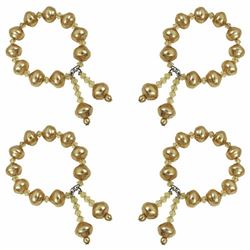 Set Of 4 - Champagne Baroque Pearl And 6Mm Diamond Cut Champagne Crystal Napkin Rings, With Hanging 