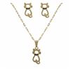 Image 1 : Gold Cat With Black Enamel Dots Post Earrings & Necklace Set Brass