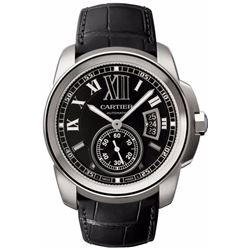 Cartier Calibre De   Black Dial Leather  Men Watch