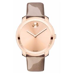 Movado Bold  Rose Gold Tone On Leather  Women Watch