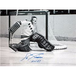 Ed Giacomin Signed New York Rangers 16X20 B&W Photo HOF 87