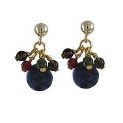 Sodalite (Blue) Combination Semi Precious Stones On Gold Filled Post Earrings, 1"