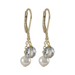 6Mm Silver AB Preciosa Bead And 6Mm White Glass Pearl On Gold Plated Sterling Silver Lever Back Earr