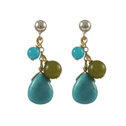 Turquise Semi Precious Stones On Gold Plated Sterling Silver Post Earrings, 1.22