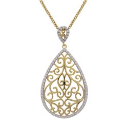 Sterling Silver Two Tone 26X40mm Filigree Teardrop Pendant With White CZ Border- 2