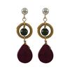 Image 1 : Garnet 9X11mm Teardrop Semi Precious Stone Dangling, Gold Plated Sterling Silver Post Earrings, 1.26