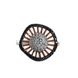 Rose & Black Over Sterling Silver 17Mm Round Ring Size 8