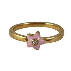 Lt Pink Enamel Star/Flower, Gold Tone Sterling Silver Ring Size 3