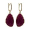 Image 1 : Ruby Jade Semi Precious Faceted Stone, With CZ Border, On Gold Plated Sterling Silver Lever Back Ear