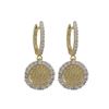 Image 1 : Two Tone Sterling Silver, 13Mm Circle, Matte Gold Plating With White CZ, Hammered Lever Back Earring