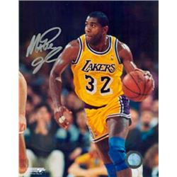 Magic Johnson Signed Los Angeles Lakers 16X20 Photo (Yellow Jersey Vertical Close Up)