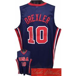 Clyde Drexler Signed Team USA Olympic Gold Dream Team Navy Jersey XL (Trail Blazers/Rockets)