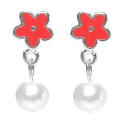 Sterling Silver Flower Earrings W Pearl